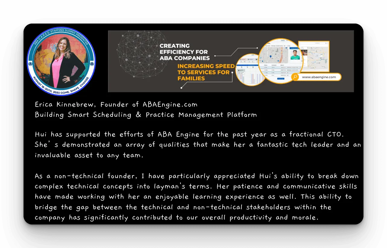 Client feedback from the founder of ABA Engine